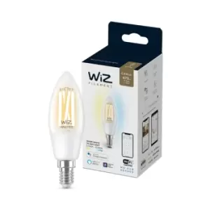 WiZ Tunable White Smart Connected WiFi Clear Filament Candle Light Bulb (E14 Small Edison Screw)