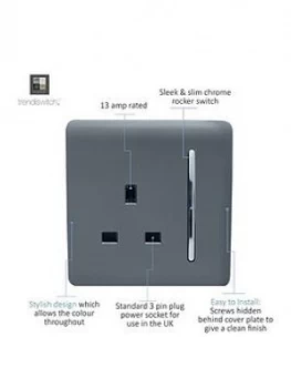 Trendiswitch 1G 13A Switched Socket Warm Grey