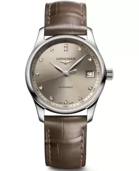 Longines Master Automatic Beige Diamond Dial Leather Strap Womens Watch L2.357.4.07.2 L2.357.4.07.2