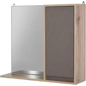 49x57cm Wall Mounting Bathroom Cabinet & Mirror Shelf Door Home Storage - Grey, Oak Color - Homcom