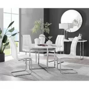 Furniture Box Adley White High Gloss Storage Dining Table and 4 White Murano Chairs