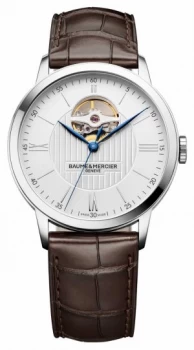 Baume & Mercier Mens Classima Brown Leather Silver Watch