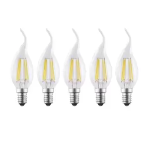 4.5 Watts E14 LED Bulb Clear Flame Tip Warm White Dimmable, Pack of 5