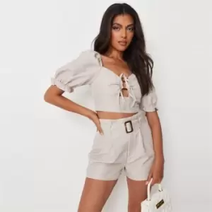 Missguided Belted Aline Shorts Coord Linen - Neutral