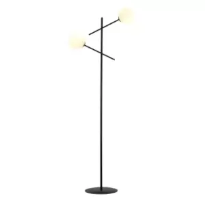 Emibig Linear Black Multi Arm Floor Lamp with White Glass Shades, 2x E14