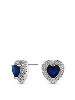 Jon Richard Rhodium Plated Cubic Zirconia Blue Heart Earrings