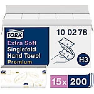 Tork Folded Hand Towels H3 Premium 2 Ply V-fold White 15 Pieces of 200 Sheets