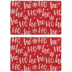 Christmas Coir Door Mats - 60 x 40cm - Ho Ho Ho Red - Pack of 2 - Nicola Spring