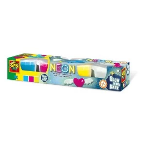 SES Creative - Childrens Modelling Dough Neon and Glow-in-the Dark Set 4 Pots (Multi-colour)