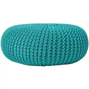 Teal Green Large Round Cotton Knitted Pouffe Footstool - Teal Green - Homescapes