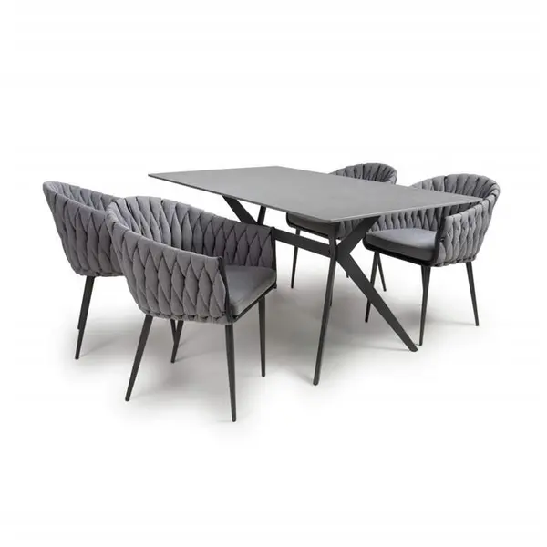 Shankar Timor 1.6m Grey & 4 Pandora Grey Dining Set - Grey 9016075