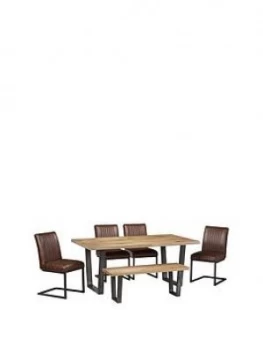 Julian Bowen Brooklyn 180 Cm Solid Oak And Metal Table + 4 Chairs + Bench