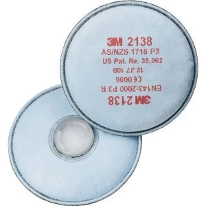 3M 2138 P3 R Particulate Filter 1 Pair White Nuisance Level Organic Vapour and Acid Gas White