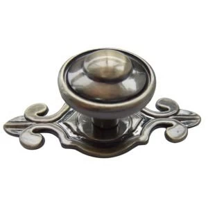 BQ Brass Effect Round Furniture Knob with Backplate L74.5mm Pack of 1