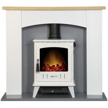 Huxley in Pure White & Grey with Aviemore Electric Stove in White Enamel, 39" - Adam