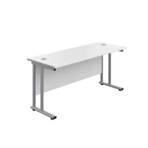 1600 X 600 Twin Upright Rectangular Desk White-Silver