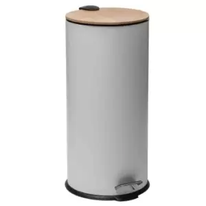 5Five Modern 30L Bin With Bamboo Pedal Lid - White