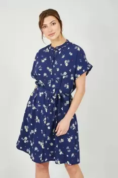 Navy Ladybird Print Shirt Dress