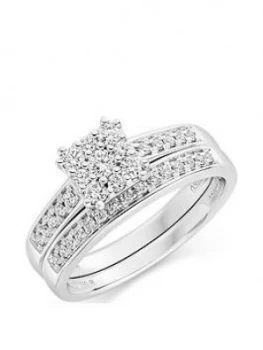 Beaverbrooks 18Ct White Gold Diamond Cluster Ring Bridal Set