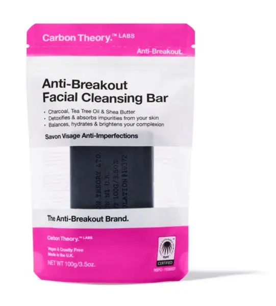 Carbon Theory Charcoal & Tea Tree Oil Breakout Control Facial Cleansing Bar 100 g