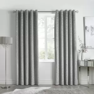 By Caprice Home Faye Art Deco Tufted Chevron Eyelet Curtains, Silver, 66 x 72 Inch