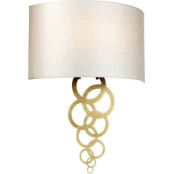 Curtis Large 2 Light Wall Light, Aged Brass, Ivory Faux Silk Shade - Elstead