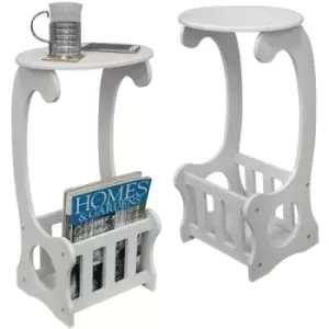 SCROLL - 2 PACK - Side / End / Bedside Table with Magazine / Book Storage Rack - White - White