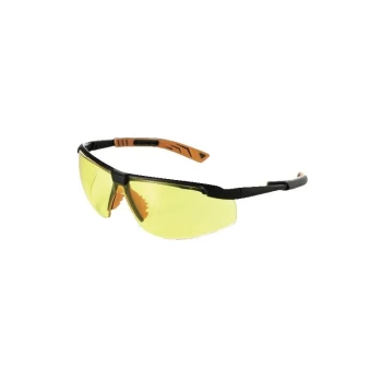 5X8 Amber Lens Black/Orange Frame Safety Glasses - Univet