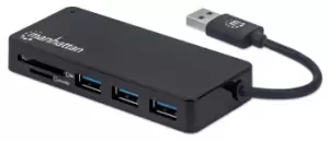 Manhattan USB-A 3-Port Hub with Card Reader, 3x USB-A ports, 5...