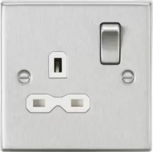 KnightsBridge 13A 1G DP Switched Socket with White Insert - Square Edge Brushed Chrome