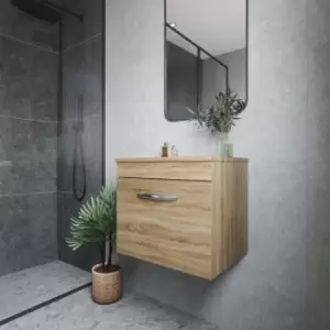 Nuie - Athena Wall Hung 1-Drawer Vanity Unit and Worktop 500mm Wide - Natural Oak