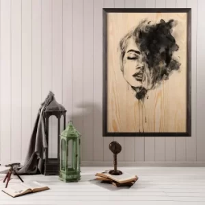 Woman Face Multicolor Decorative Framed Wooden Painting