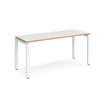 Bench Desk Single Person Rectangular Desk 1600mm White/Oak Tops With White Frames 600mm Depth Adapt