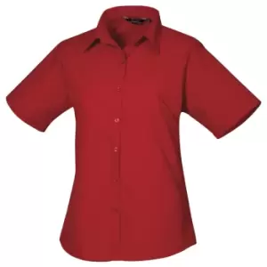 Premier Short Sleeve Poplin Blouse / Plain Work Shirt (14) (Red)