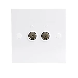 KnightsBridge White Twin Coaxial TV Outlet Un-Isolated Single Wall Plate