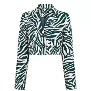 I Saw It First ISAWITFIRST Zebra Print Cropped Blazer - Green
