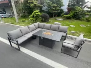 Aluminum Outdoor Garden Furniture Corner Sofa Chair Gas Fire Pit Dining Table Sets Gas Heater Burner Dark Grey 8 Seater
