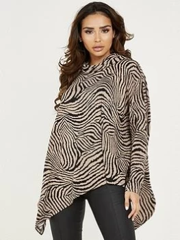 Quiz Brown Knitted Animal Print Top - S