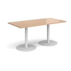 Monza rectangular dining table with flat round white bases 1600mm x 800mm - beech