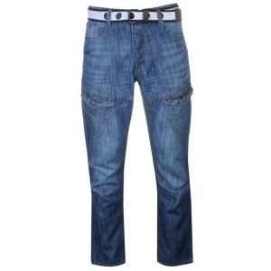 No Fear Belted Cargo Jeans Mens - Mid Wash