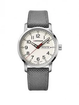Wenger Attitude Heritage Day-Date Cream Dial 42Mm Stainless Steel Case And Grey Nylon Strap Mens Watch