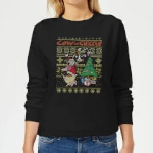 Cow and Chicken Cow And Chicken Pattern Womens Christmas Sweatshirt - Black