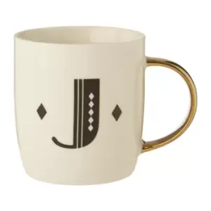 Bone China White/Gold J Alphabet Mug