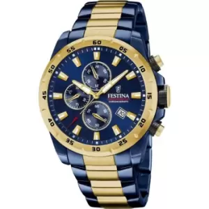 Mens Festina Chronograph Blue & Gold Two-Tone Watch