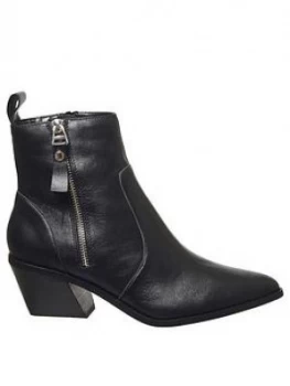 Office Arrow Western Side Zip Leather Boots - Black