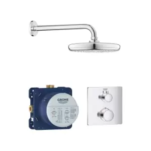 Chrome Concealed Shower Mixer with Dual Control & Round Wall Mounted Head with Square Valve - Grohe Tempesta 210