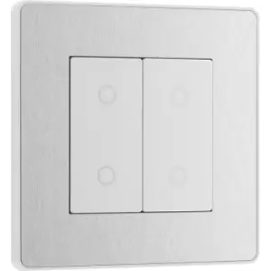 BG Evolve Brushed Steel (White Ins) 200W Double Touch Dimmer Switch, 2-Way Master in Silver