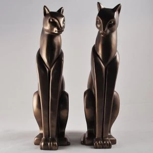 Pair Stylised Cats Cold Cast Bronze Sculpture