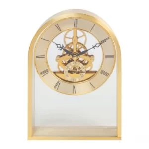 WILLIAM WIDDOP Gold Arched Skeleton Mantel Clock