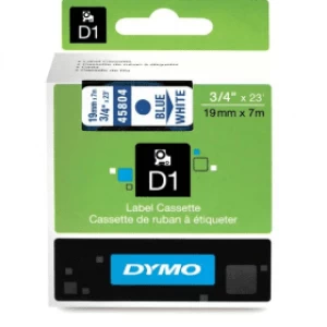 Dymo 45804 Blue on White Label Tape 19mm x 7m